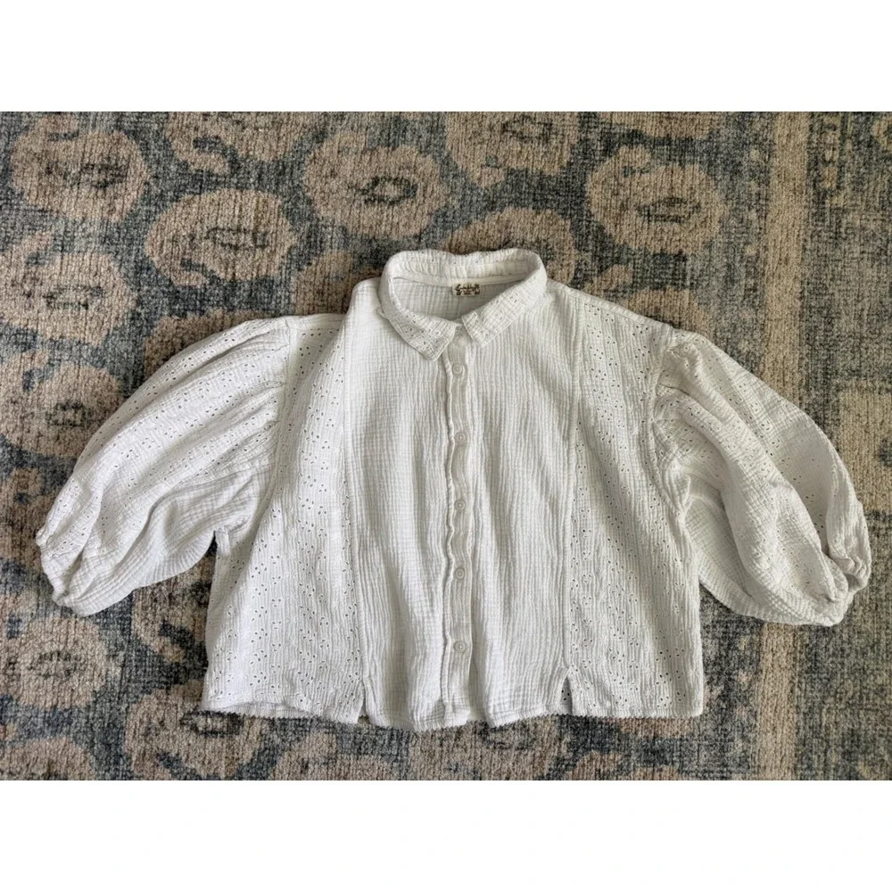 Free People Full Bloom 3/4 Sleeve Button Up Shirt Small Excellent Condition - Picture 2 of 7